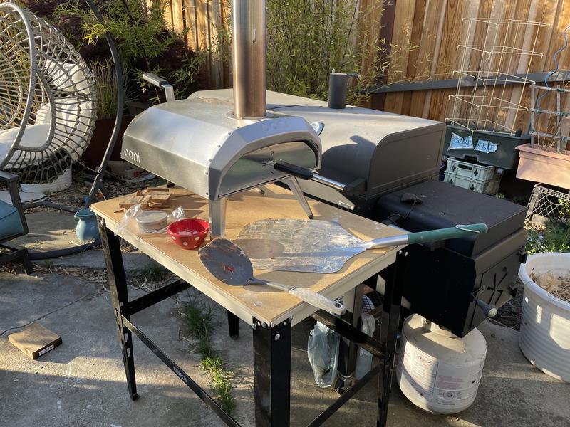 Welding Table being used as a stand for a pizza oven